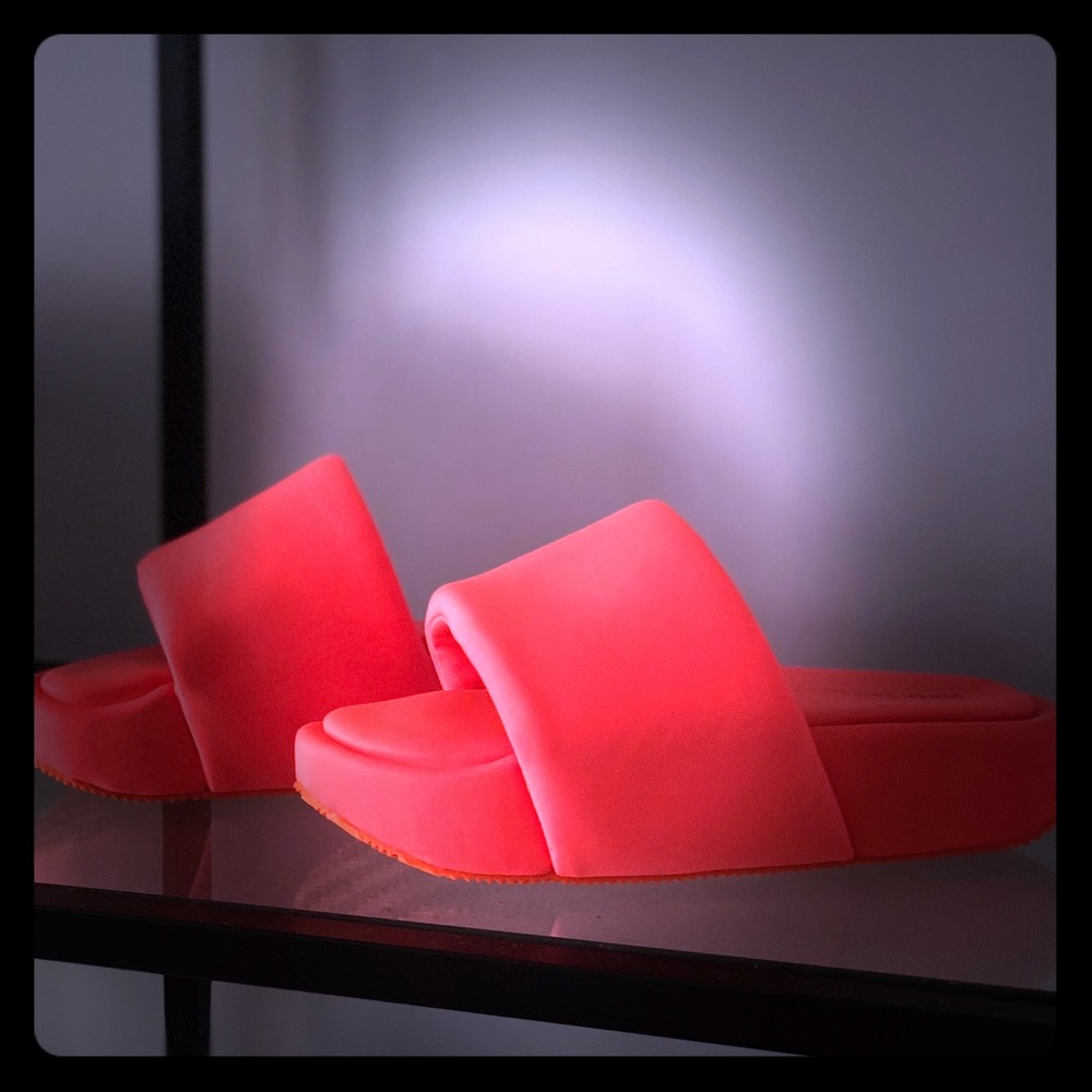 Y-3 neon orange chunky slides